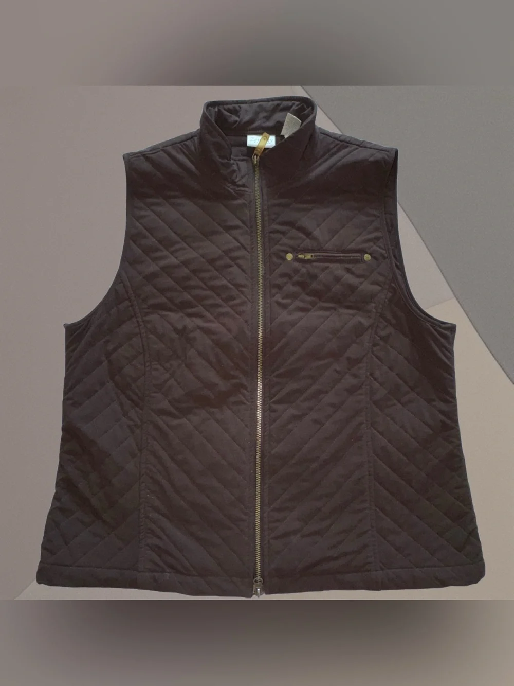 Zenergy By Chico’s Rich Brown Quilted Full Zip Lightweight Vest Size 2 Large